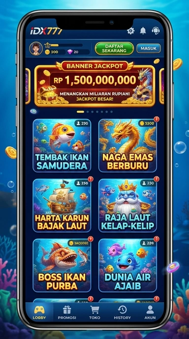 Tampilan antarmuka utama dari aplikasi idx777.